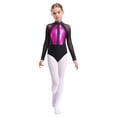 thumbnail image 3 of iiniim Girls Leotard Shiny Color Block Long Sleeve Gymnastic Athletic Bodysuit for Yoga Sports Dancewear Hot Pink 16, 3 of 7