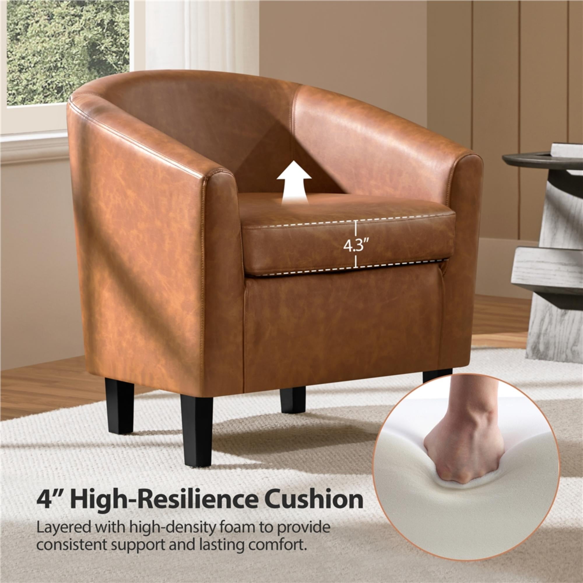 Renwick Faux Leather Barrel Accent Chair for Living Room, Set of 2, Brown