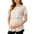thumbnail image 3 of Frostluinai Womens Maternity Nursing Tops Striped Plaid Print Double Layer Easy Lift Up Crew Neck Short Sleeve Breastfeeding Blouse, 3 of 10