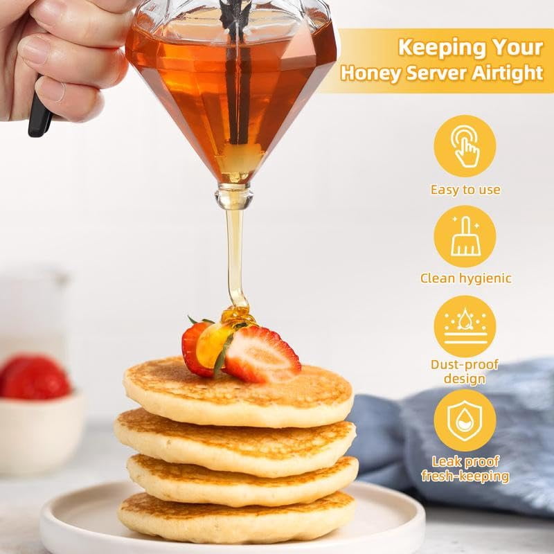 No-Drip Glass Honey Dispenser with Plastic Stand Bee Decorative Honey Storage Jar, Syrup Dispenser for Honey, Syrup - 8 oz-glass food containers for kitchen,best gift