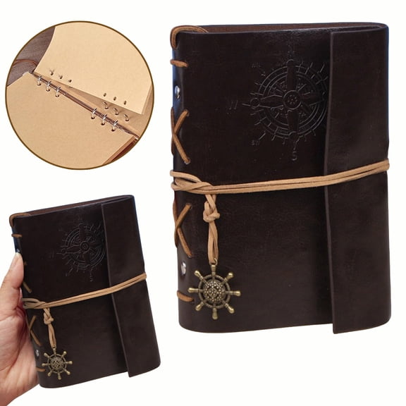 Refillable Leather Journal Notebook, Embossed Daily Planner with Blank Pages and Retro Pendants, Travel Diary for Writing and Gift