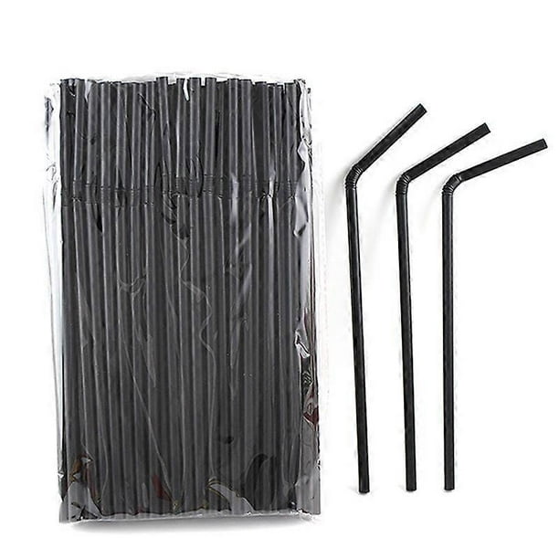 100pcs Flexible Bendy Black Drinking Straws Plastic Disposable Straws Drinking Straws Stirrers