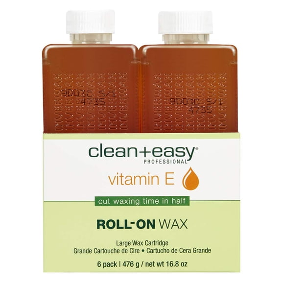 Clean   Easy Roll On Wax with Vitamin E, Wax Hair Removal Kit with 6 Refill Cartridges, 16.8 oz