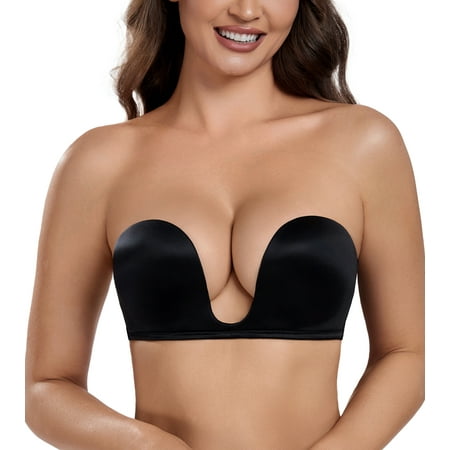 Exerin Women s Push Up Strapless Deep U Plunge Padded Underwire Multiway Bra(Black 36B)
