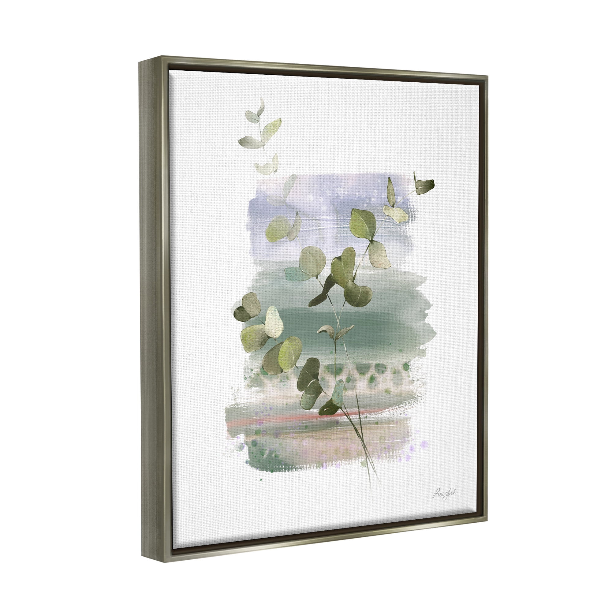 Stupell Industries Eucalyptus Herb Painting Botanical & Floral Painting Gray Floater Framed Canvas Art Print Wall Art, 17 x 21