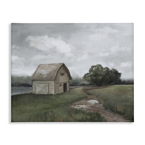 Stupell Industries Transitional Cloudy Barn Side Landscape Darkened Meadow Canvas Art, 20 x 16, by Ziwei Li