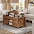 thumbnail image 3 of OKD 48" Farmhouse Lift Top Coffee Table with Sliding Barn Door, Rustic Center Table with Hidden Storage Compartment for Living Room, Office, Reclaimed Barnwood, 3 of 9