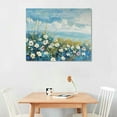 thumbnail image 2 of JRXY  Flowers Wall Art Canvas White Daisy Floral Painting Blue Coastal Landscape Picture, Modern Large Size Framed Artwork for Living Room Bedroom Bathroom Dinning Room Home Wall Decor picture 2, 2 of 6