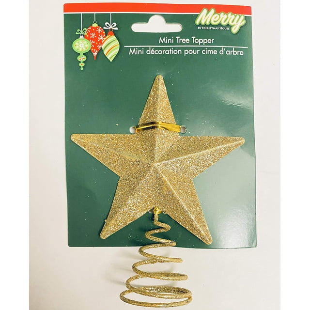 Christmas House Gold Glitter Miniature 5 Point Star Tree Topper - 4 x 4.75 Inches