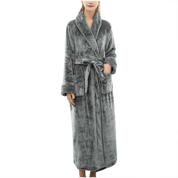 Odeerbi Couple Robes For Men Women Winter Warm Fleece Bathrobe Autumn Open Front Nightgown Green