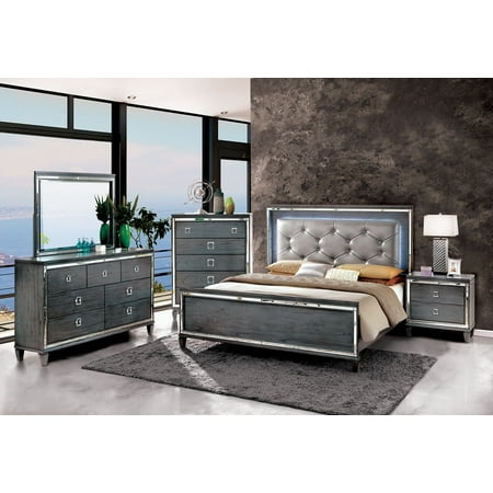 Contemporary Style Gray Finish Led Light Eastern King Size Bed