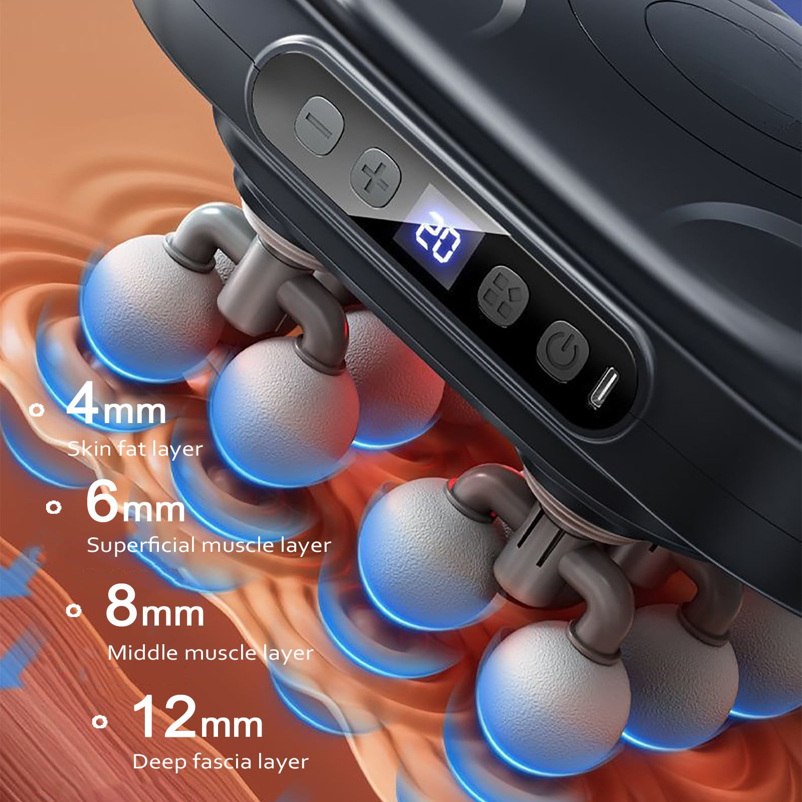 HWRETIE Muscle Massage Gun with 16 Heads for Deep Tissue Relief,Back and Leg Relaxation,Full Body Massage Tool for Men and Women,Helps Ease Soreness and Muscle Tension