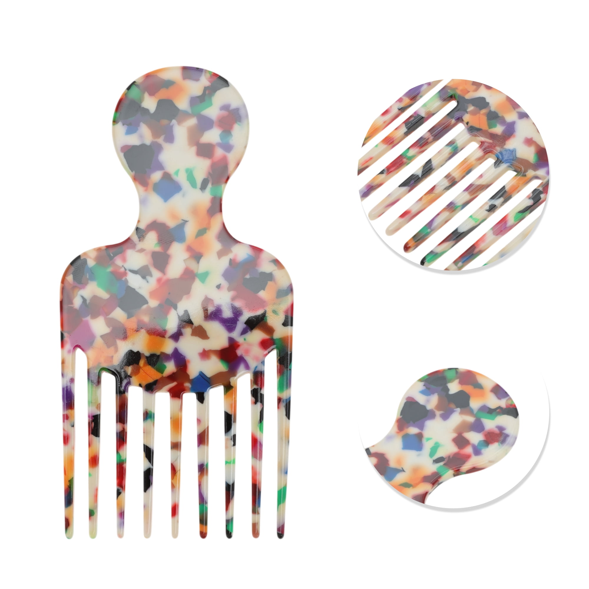 Unique Bargains 1 Pc Round Handle Marble Hair Insert Comb for All Hair Types Colorful