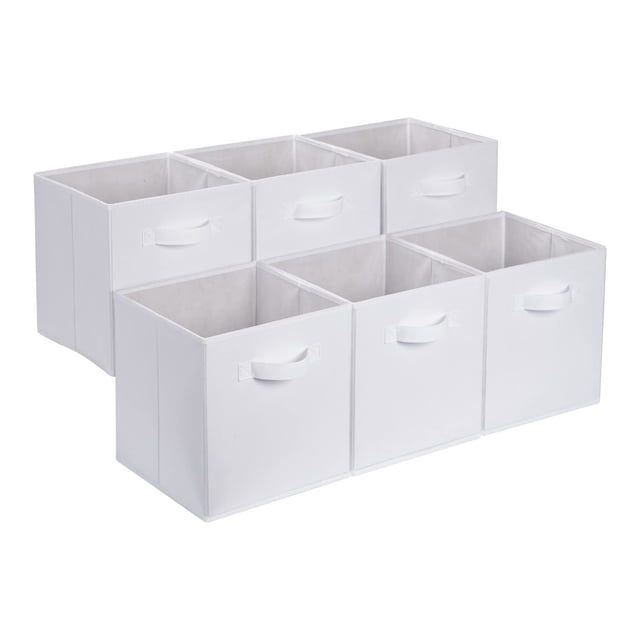 Organizador con forma de cubo de almacenamiento Amazon Basics, blanco, paquete de 6