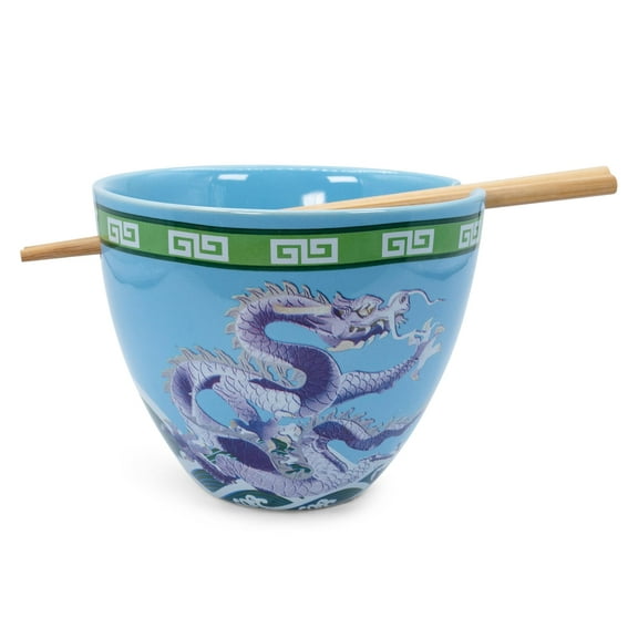 Bowl Bop Blue Dragons Japanese Dinnerware Set | 16-Ounce Ramen Bowl, Chopsticks