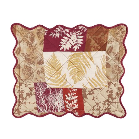 - Briarwood Fall Leaf and Branch Pillow Sham with Modern Country silhouette Pattern, Diamond Quilted Stitching, Scalloped Edge, Autumn Harvest Colors