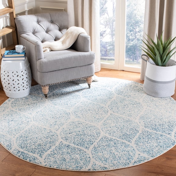 Safavieh Madison Leighton Geometric Area Rug, Cream/Turquoise, 6'7" x 6'7" Round