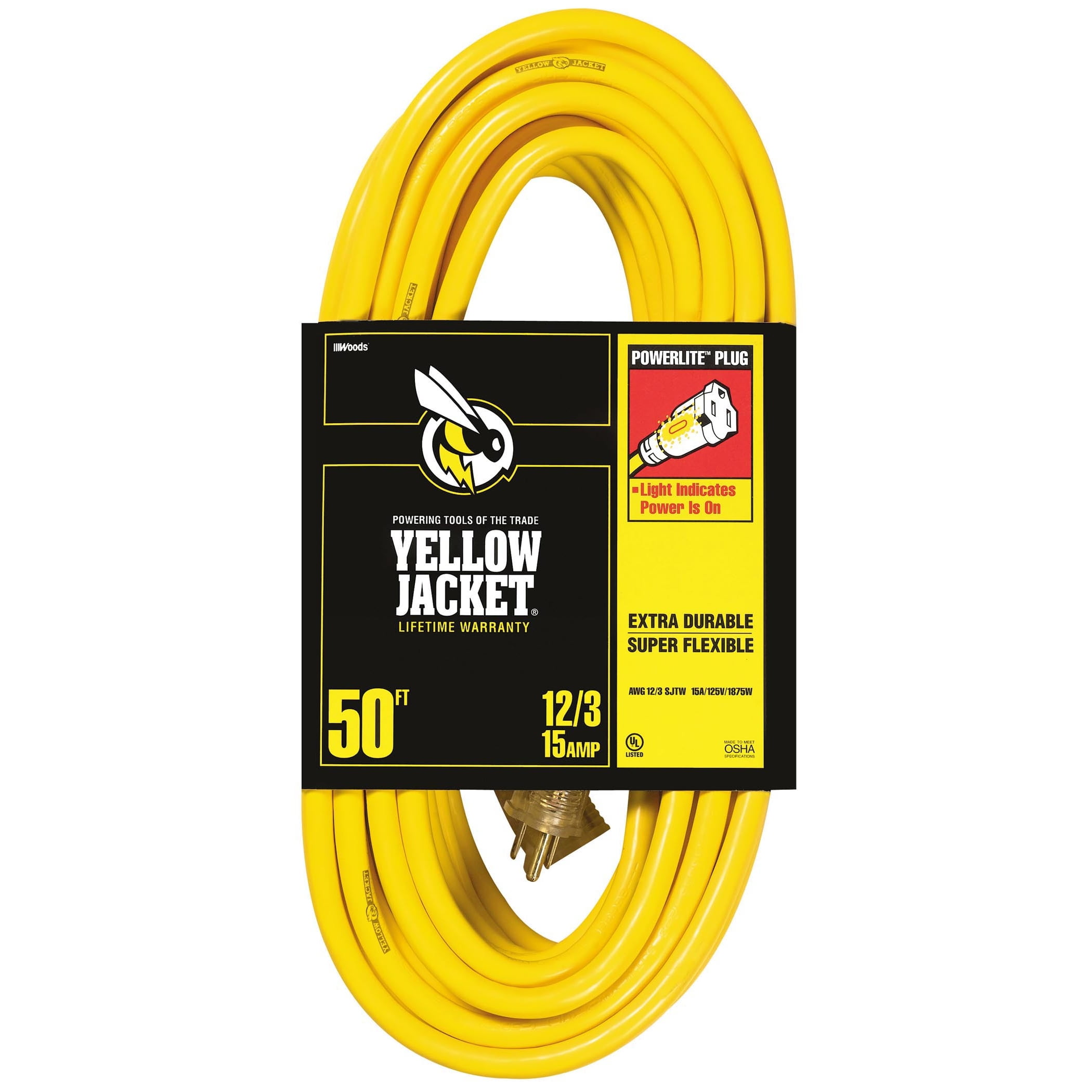 10 Gauge Heavy Duty 50'-100' 3 Outlet Lighted SJTW Extension Cord Lifetime Wrnty 