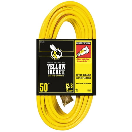 Yellow Jacket 2884 12/3 Heavy-Duty 15-Amp Premium SJTW Contractor Extension Cord with Lighted End, (Best Extension Cord For Contractors)