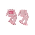 thumbnail image 2 of RUINIXCW Auntie's Bestie Toddler Baby Girl Spring Fall Winter Outfit Newborn Infant Girl Clothes Waffle Stripe Long Sleeve Sweatshirt Flare Pants Set, 2 of 10