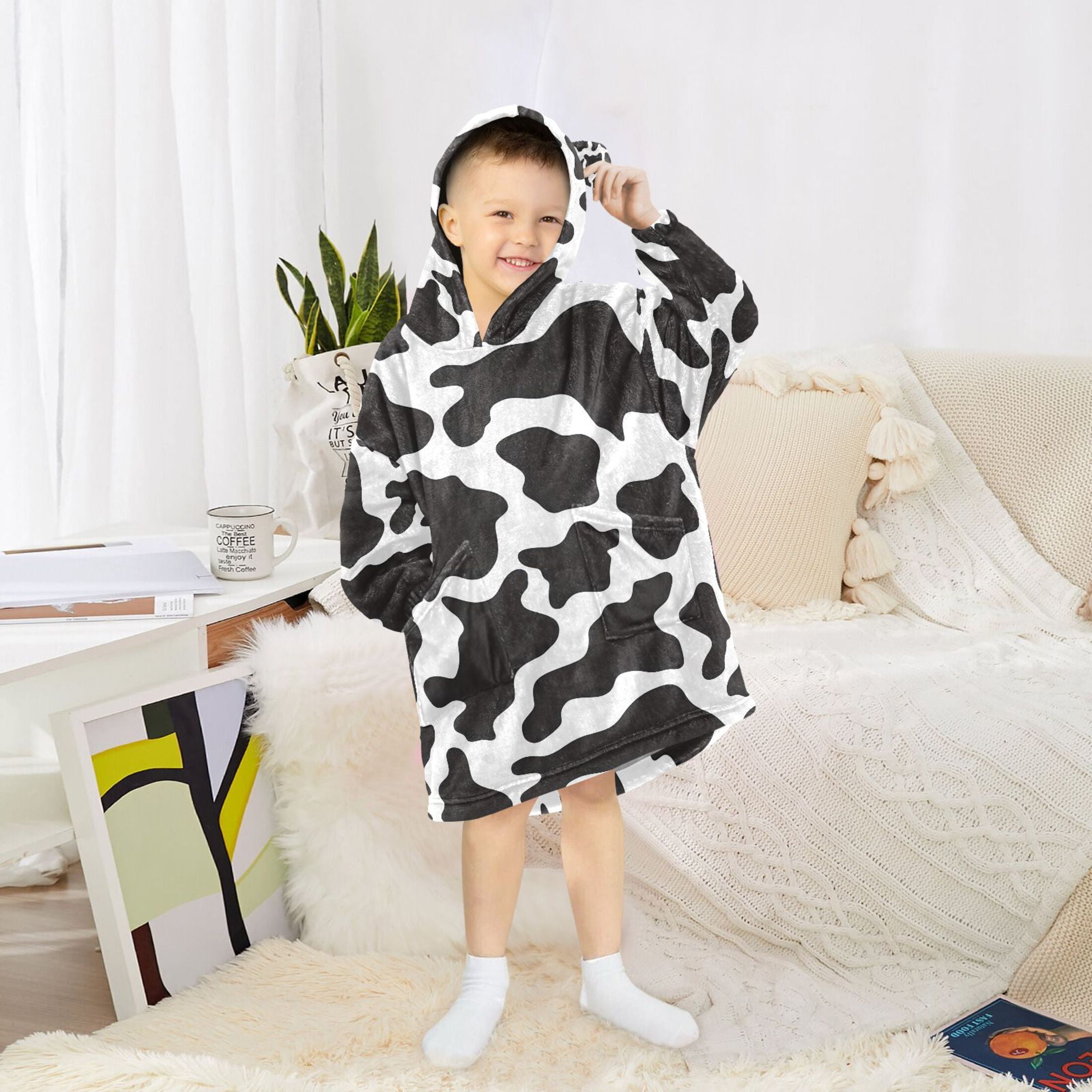 joogoo Wearable Blanket Hoodie for Cow Print Oversized Sherpa Hooded 3-14 YR M