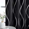 thumbnail image 6 of Black Blackout Striped Pattern Curtains for Living Room 84 inch Long 2 Panels Set, Noise Reducing Thermal Insulated Wave Line Foil Print Bedroom Drapes for Patio Sliding Glass Door (52 x 84), 6 of 10