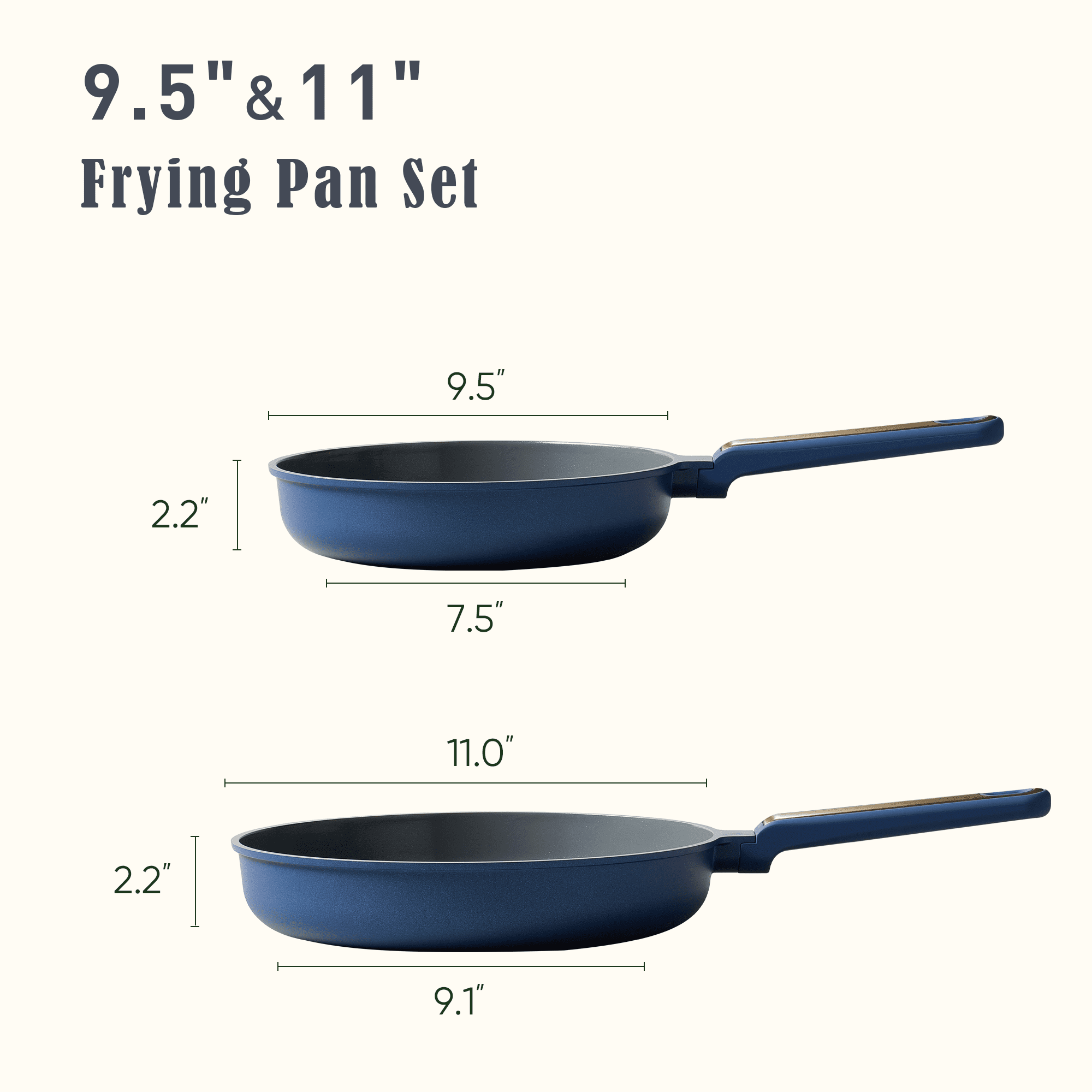 Carote Nonstick Frying Pan Set, 9.5" & 11" Skillets, Induction Compatible, Easy to Clean, Blue