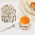 thumbnail image 3 of Yayeee 6 PCS Drink Coasters with Holder Set Woven Absorbent Round Tabletop Hot Pad, White Minimalist Triangles, 3 of 7