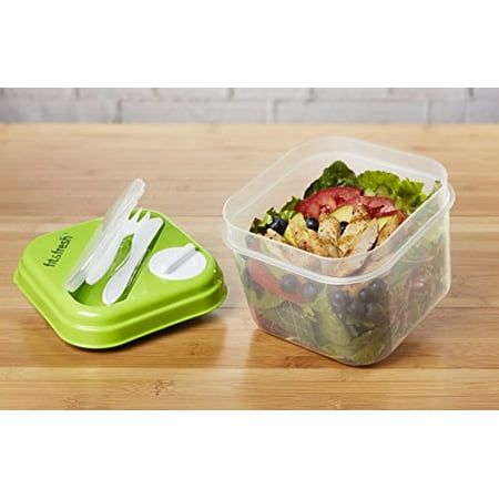 Hopper Fresh Mix Dispenser (Fit & Fresh Salad Shaker Lunch Container with Built-in Dressing Dispenser, Utensils and Reusable Ice)