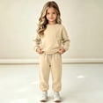 thumbnail image 2 of XAOFW Girl Outfits Long Sleeve Solid Color Sweatshirt Jogger Sweatpants Little Girls Fall Winter Cozy Clothes Sets 10-11 Years, 2 of 9