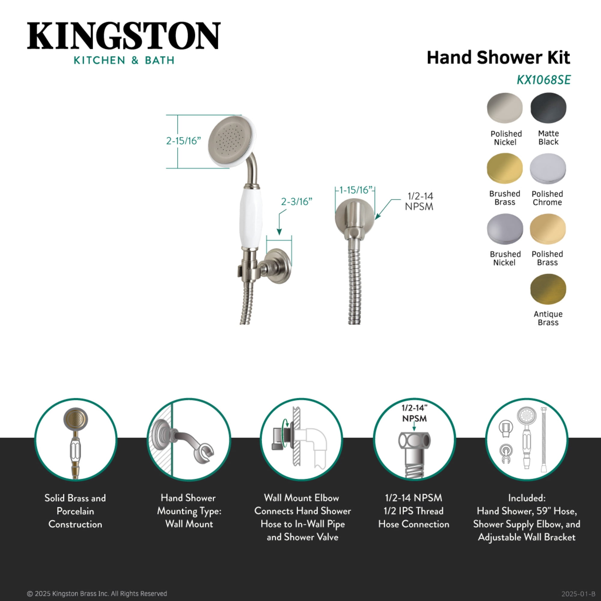 Kingston Brass KX1060SE Victorian Hand Shower Kit, Matte Black
