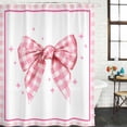 thumbnail image 2 of Pink Bowknot Shower Curtain, Waterproof Shower Curtains for Bathroom, Shining Stars Vintage White Plaid Modern Washable Fabric Bathtub Curtain Set Bath Decor with 12 Hooks Long 72"x84", 2 of 8