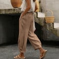 thumbnail image 6 of QUNYINEY Casual Pants for Women Wide Leg Cotton Linen Trousers with Pockets Elastic Waist Khaki M, 6 of 9