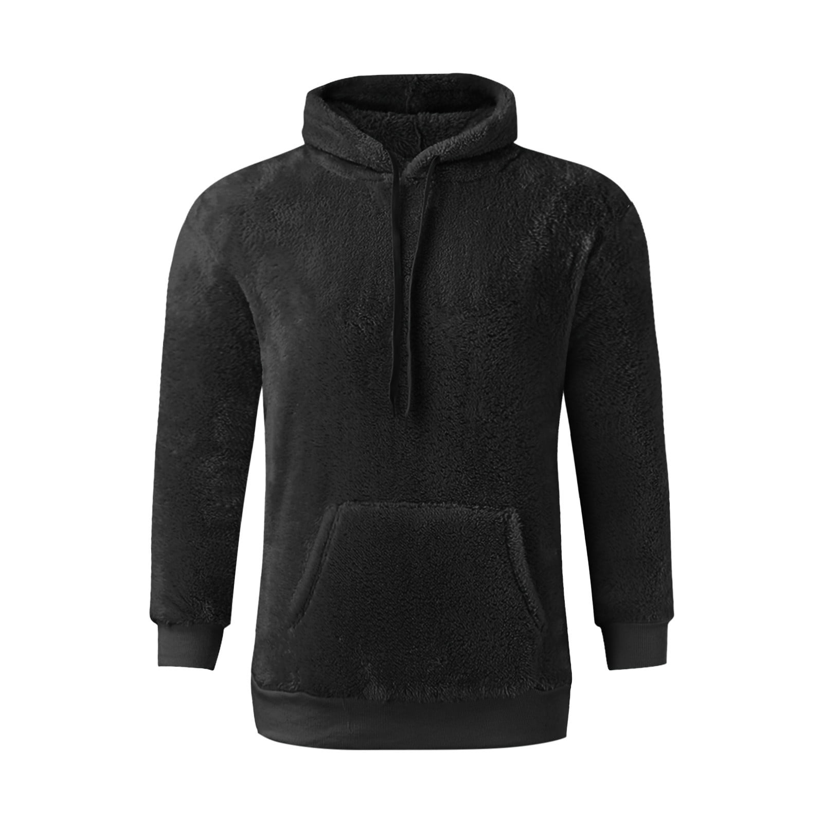 S-5X Mens Big & Tall Hoodies with Front Pocket Plus Size Pullover Fleece Sweatshirts Long Sleeve Solid Color Thermal Warm Sherpa Hooded Tops