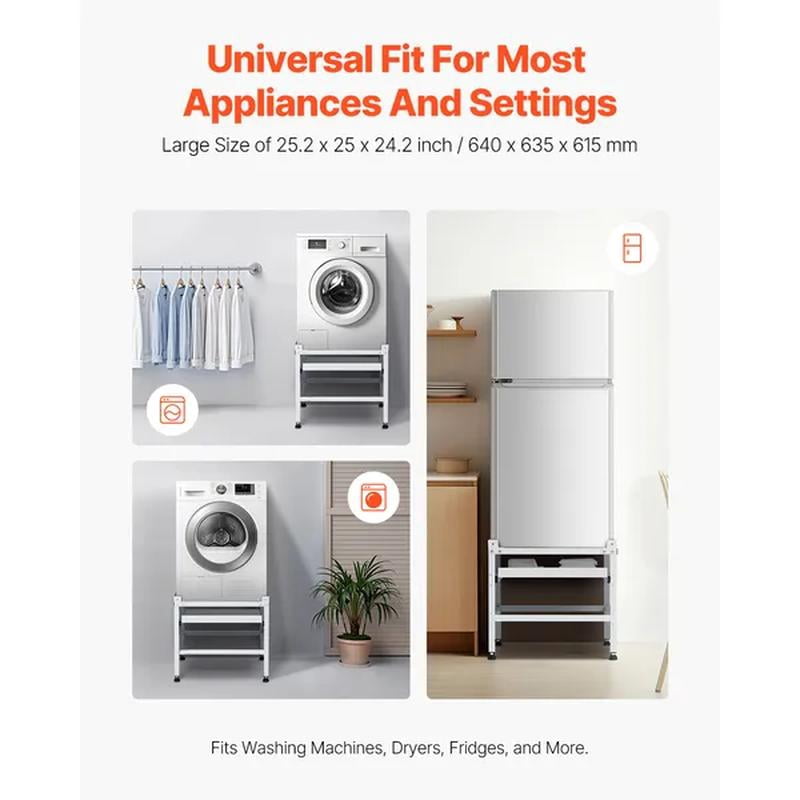 Washing Machine Stand, Washer Laundry Pedestal, 590LBS Load Capacity Washer And Dryer Pedestal Base with Double Trays, 4 Adjustable Feet for Lifting Washing Machines, Carbon Steel