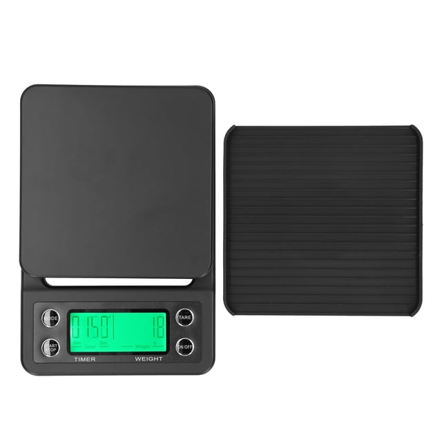 Báscula de cocina portátil con temporizador para amantes del café, color negro, capacidad de 3 kg, precisión de 0,1 g