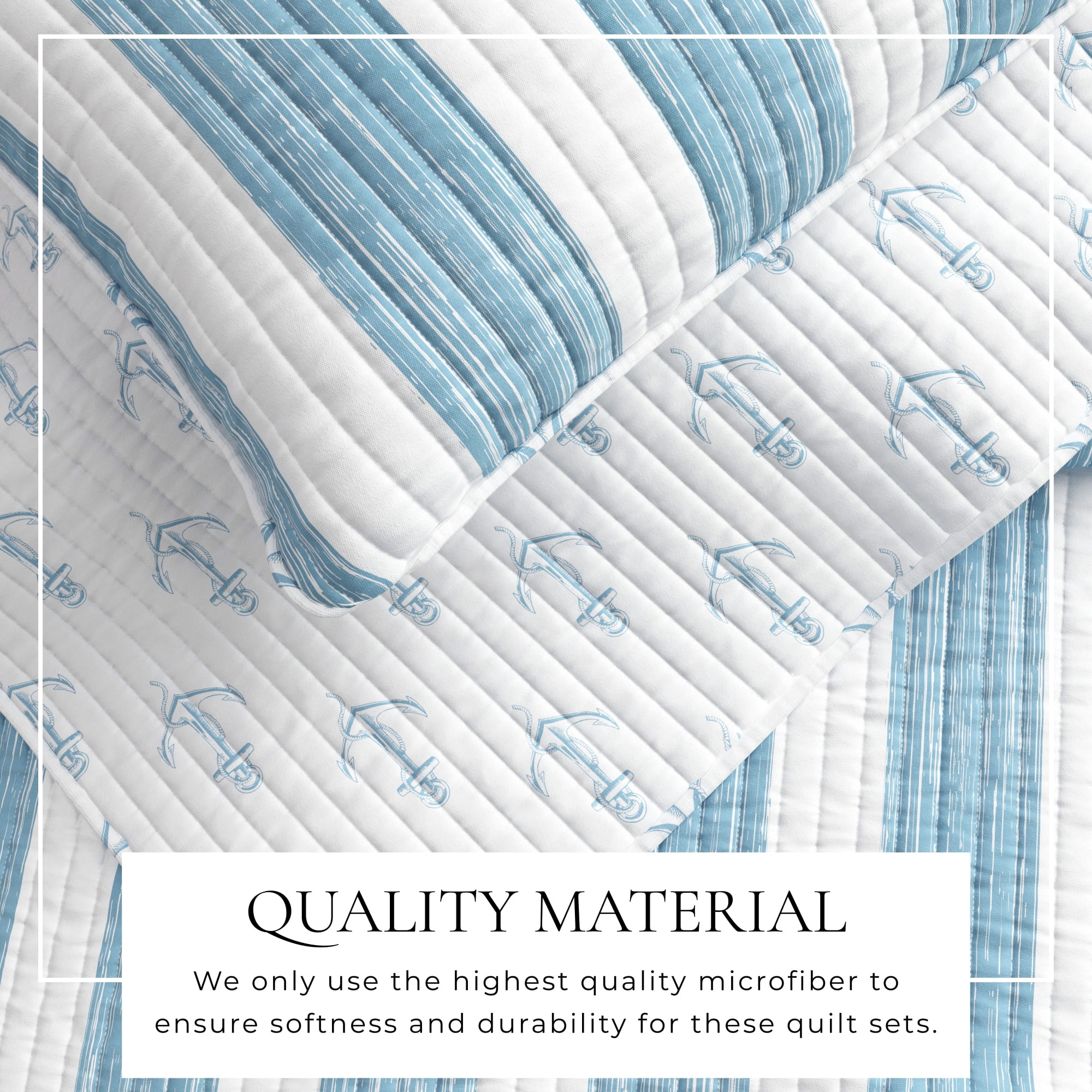 Great Bay Home Casco Bay Nautical Blue Striped Microfiber Quilt, Twin - Reversible (2 Count)