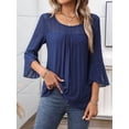 thumbnail image 6 of Women'S Ruffle 3/4 Sleeve Elegant Dressy Blouses Crew Neck Double Layers Mesh Tunic Tops Navy Blue M, 6 of 7
