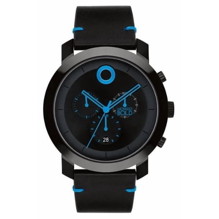 MOVADO 3601067 TREND IMPULSE BLACK CHRONOGRAPH DIAL BLACK LEATHER BAND MENS WATCH