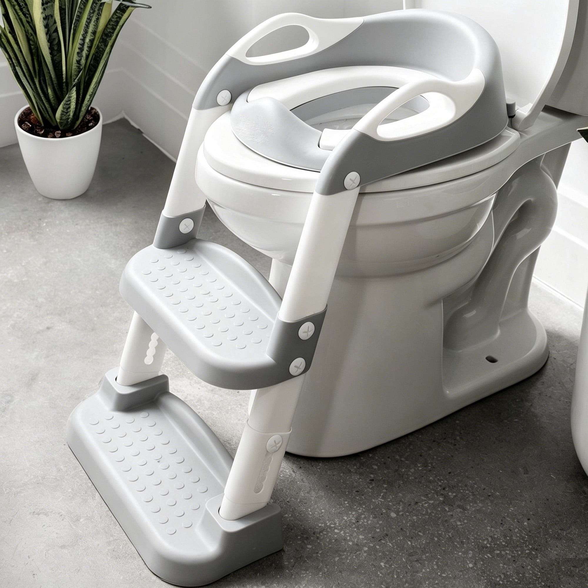 BPPEG 3-in-1 Potty Training Seat with 2 Step Ladder for Toddlers Boys Girls,5-Level Adjustable Height Toilet Seat with Splash Guard,Anti-Slip Foldable Potty Trainer for Home