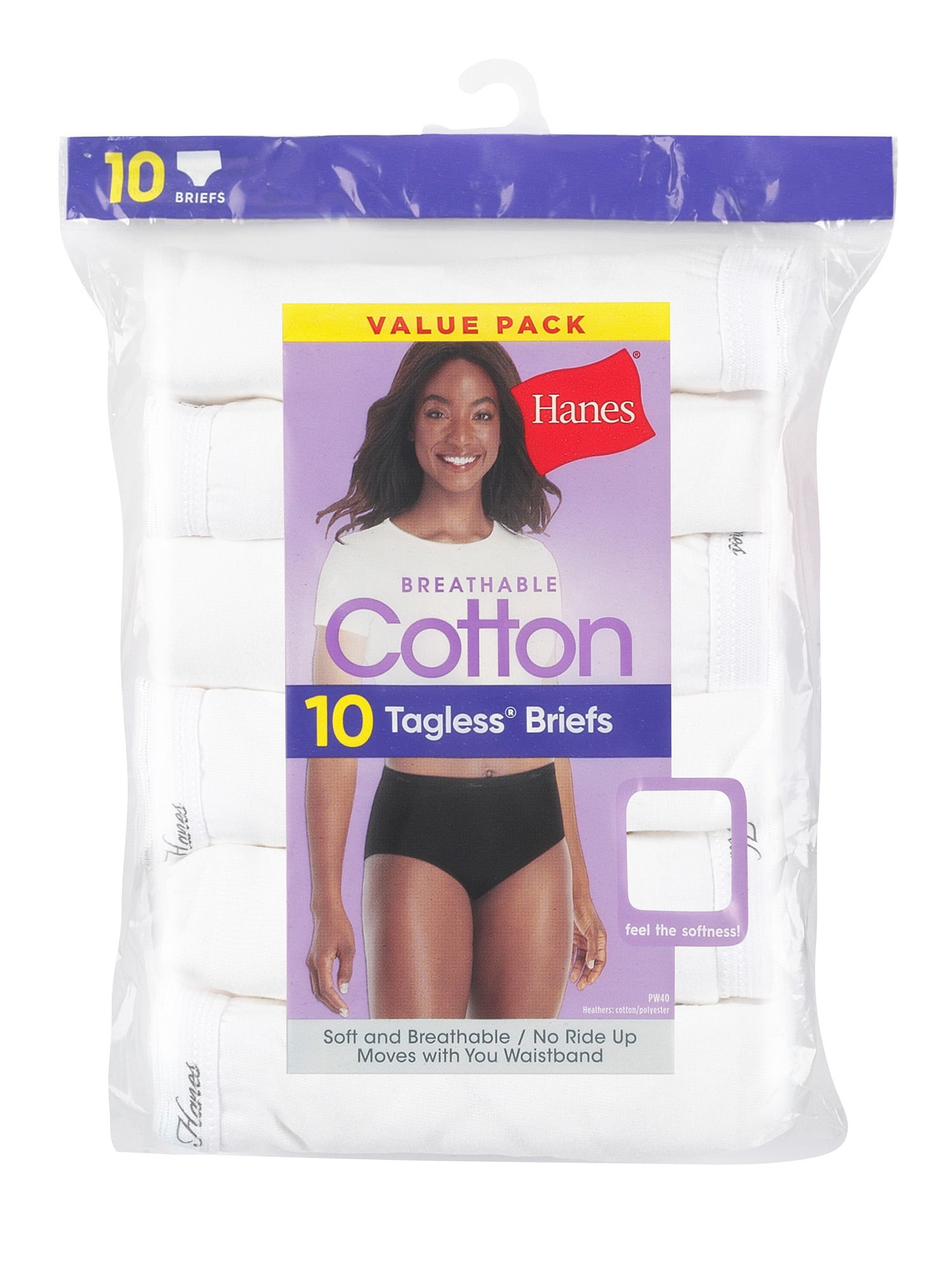 Hanes Women`s 10-Pack Cotton Assorted Briefs, PW40AD, 7, Assorted