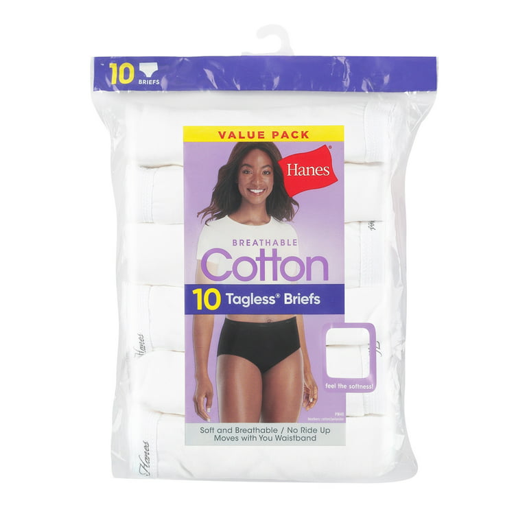 Hanes Women's Cotton White Brief Size 10, 10 pk