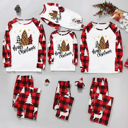 

Cuhas Men Dad Christmas Plaid Print Family Matching Long-Sleeved Top + Pants Set