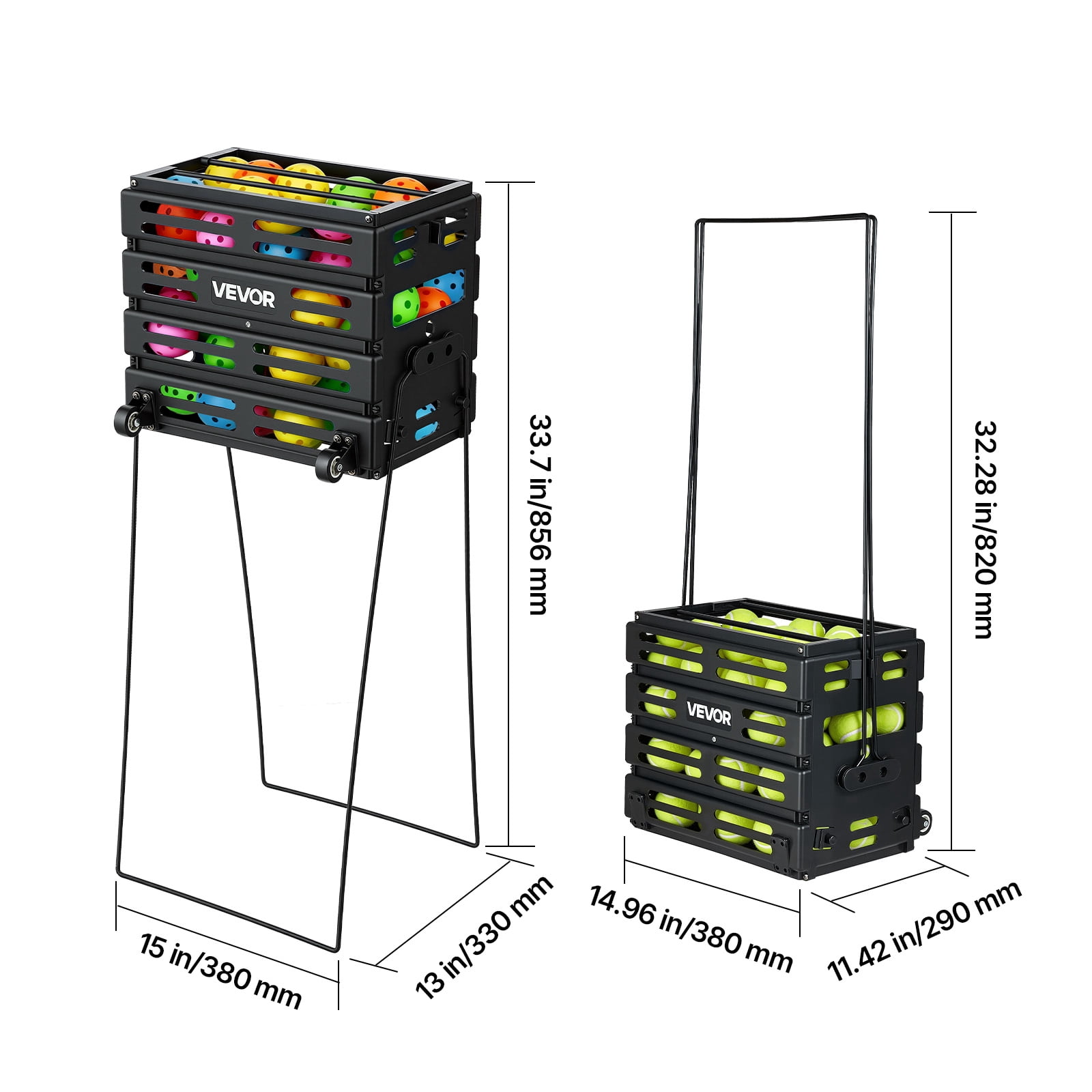 VEVOR Tennis Ball Hopper, Holds 80 Tennis Balls, Pickleball Basket Cart with Wheels for Easy Pick Up, Portable Pickleball Collection Caddy with Heavy-Duty Construction, for Training Carrying Storage