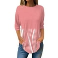 thumbnail image 2 of Pink Women's Long Sleeve T-shirt, 3/4 Length Sleeve Womens Tops 2025 Spring Neck Casual Print Tunic T Shirts Three Quarter Length Womens Tops,Women's Long sleeve T-shirt S, 2 of 4