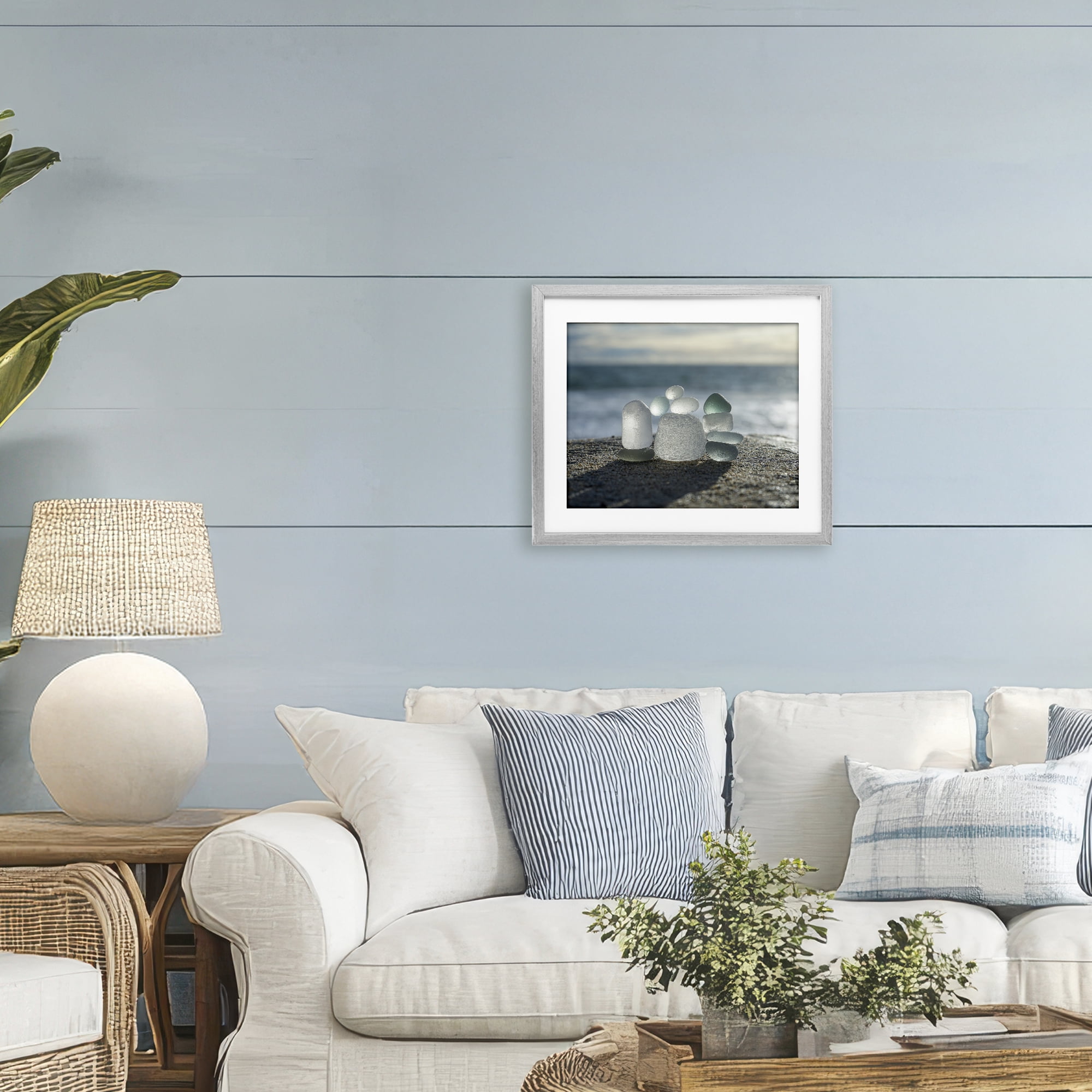 Stupell Industries Balancing Sea Glass Pebbles Gray Framed Print Under Glass, design by LMarie Allen