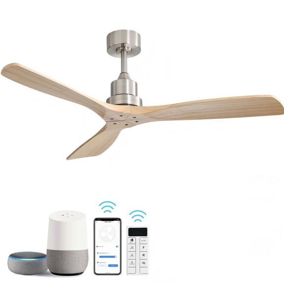 Sofucor Smart Ceiling Fan 52 In Indoor Outdoor With Light Remote - 3 Blades, Silver