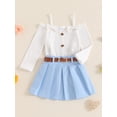 thumbnail image 5 of Michellecmm  Little Girl Fall Outfit Bow Cold Shoulder Tops Pleated Skirt with Belt, 5 of 9