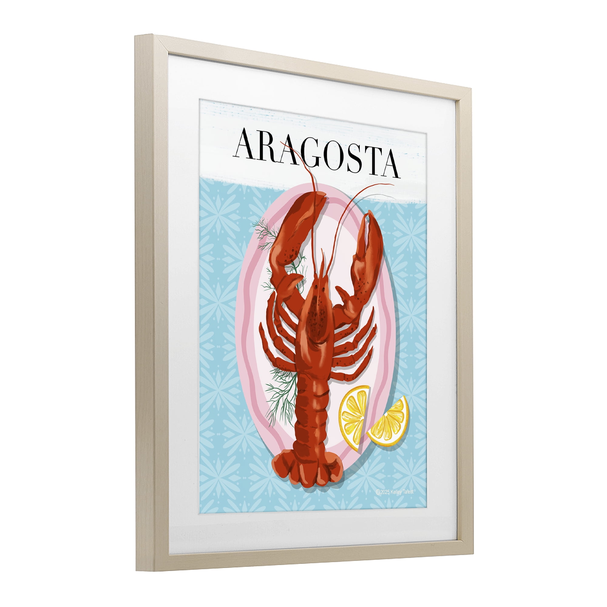 Stupell Industries Aragosta Lobster Dish Birch Framed Print Under Glass, design by Kelley Talent