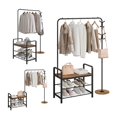 thumbnail image 4 of 3-in-1 Hall Tree Coat Rack, Entryway Bench with Storage, Multifunctional Organizer with Hooks, Hanging Rods & Shoe Rack, Rustic Wood Look Furniture for Entryway, Bedroom, Living Room, 4 of 9